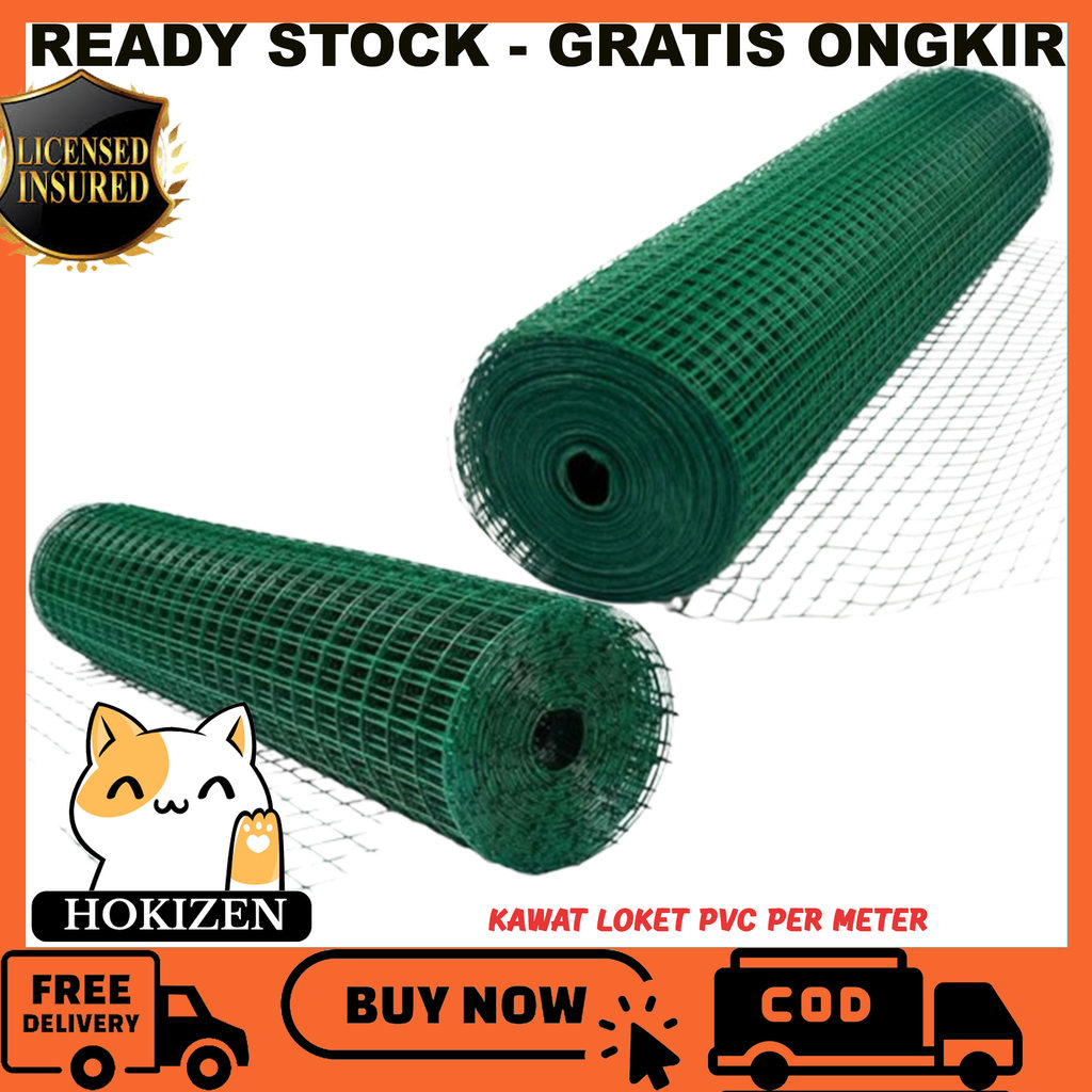 Kawat Ram Loket Pvc Warna Hijau Ijo 10 Meter 1 Roll Ayakan Pasir Kandang Ayam Pagar Hewan Peliharaan