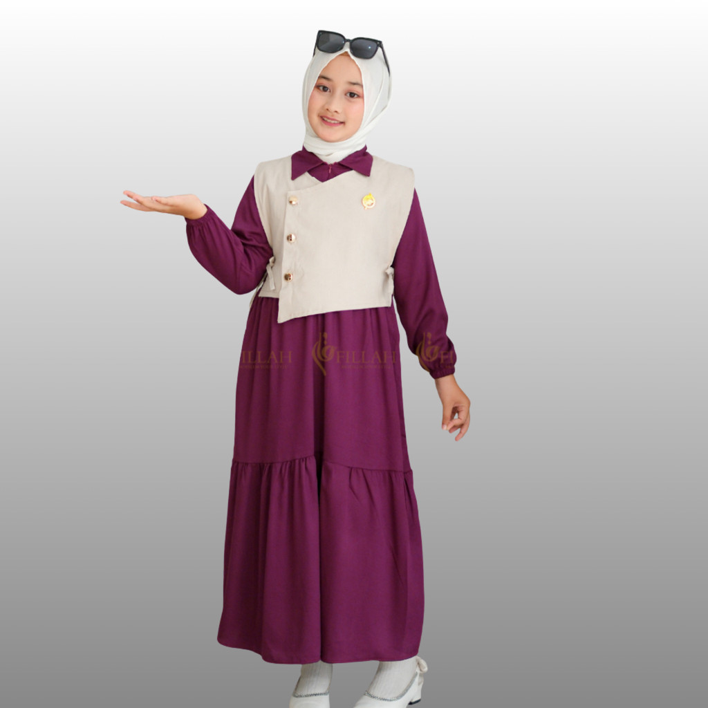 Dress Muslim Anak dan Remaja Model Rompi Lepas Bahan Twill Elegan Gamis Celine Series
