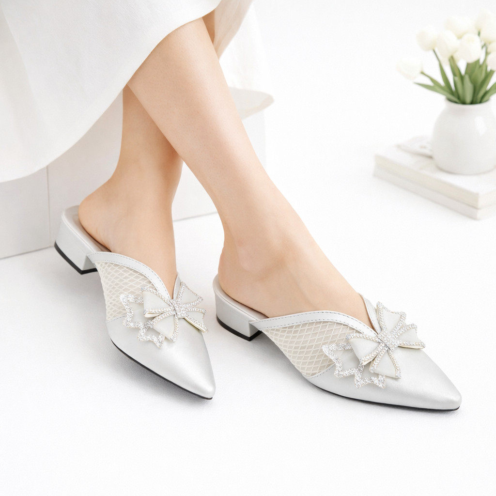 Galaxy Cloth Sepatu Heels Pesta Wanita Mules Korea Elegan 3cm Untuk Kondangan Wisuda Lebaran