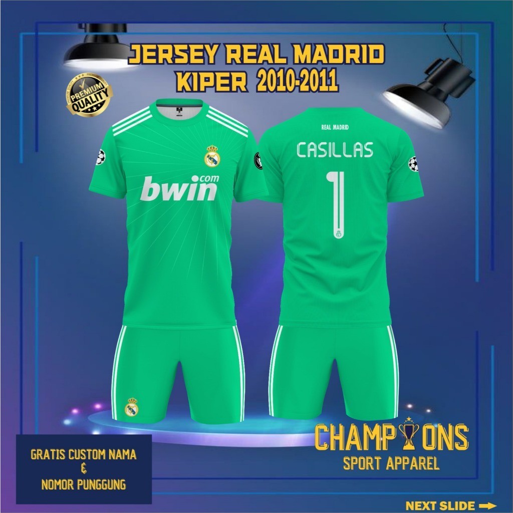 Jersey Sepak bola custom KIPER REAL MADRID 2010-2011 – Full Printing Dryfit Milano | Nama & Nomor