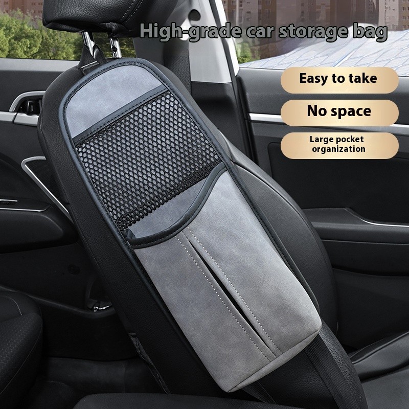 Car seat storage bag hanging solid color suede seat side storage bag car multi-functional storage ba