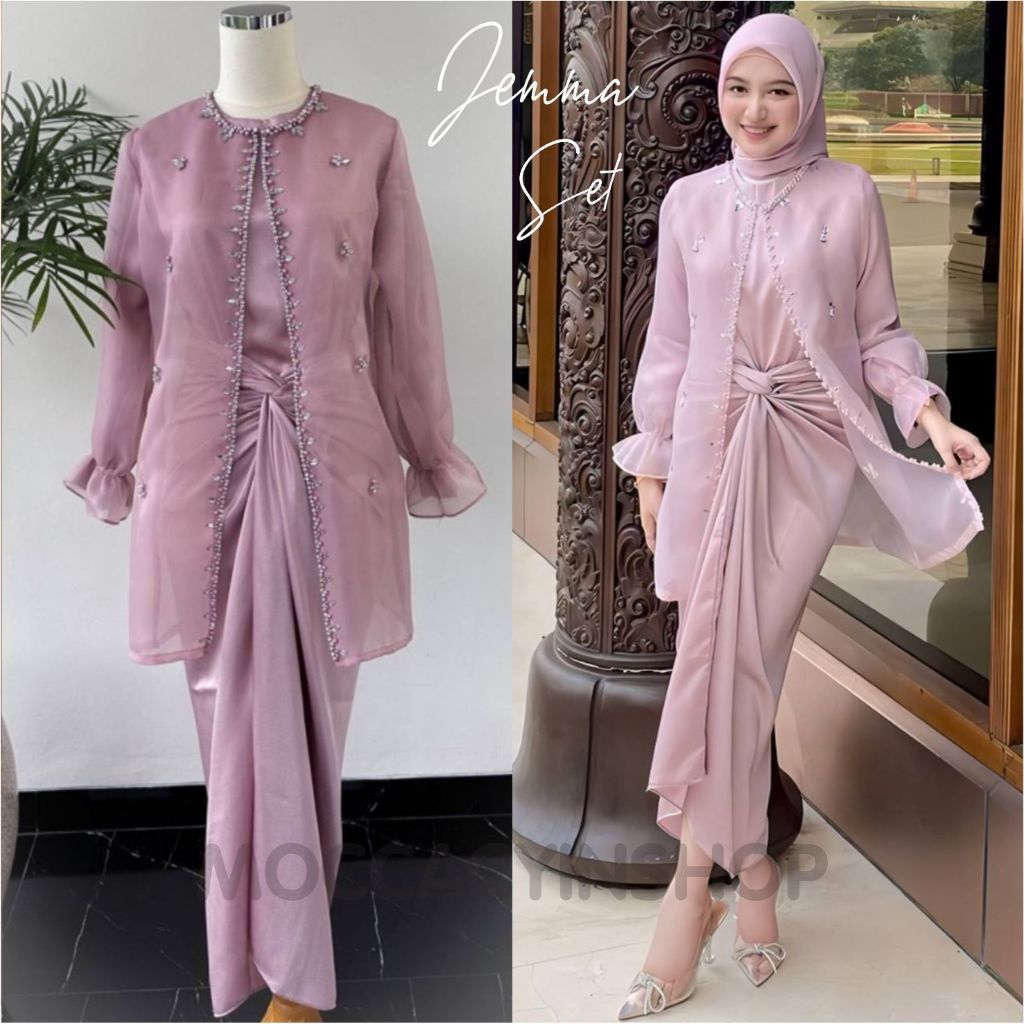 JEMMA ONE SET Setelan Kondanga Wanita Kekinian Gaun Pesta Baju Muslim Lebaran Lamaran Wisuda Bridesm
