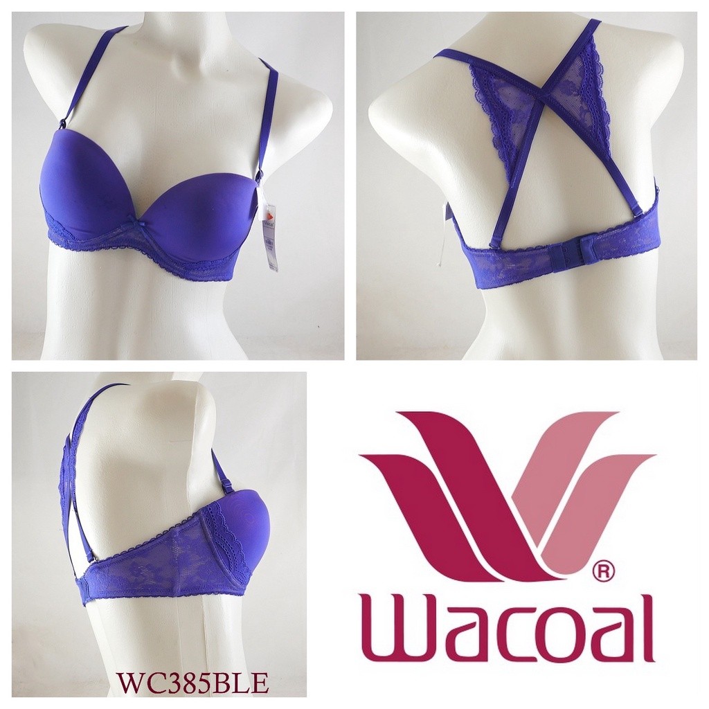 Bra Wanita Kawat WACOAL Busa Tebal Half Cup Hias Renda size 32C  Branded Underwear WC385 / IB4385 By