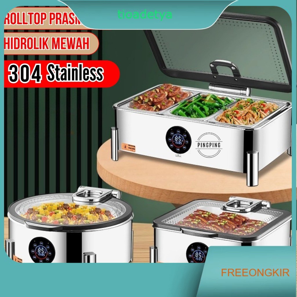 PingPing Rolltop Prasmanan Hidrolik Mewah 304 Stainless Tutup Hitam