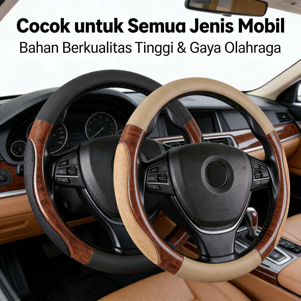 mobil stir sarung setir carbon racing cover stir Honda Jazz Innova kayu kulit Sintetis universal sem