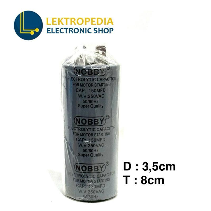 Kapasitor AC 150uf 250v NOBBY Starting Bulat Soket 150 uf mfd 150mfd mikro 250vac 250 v vac volt Cap