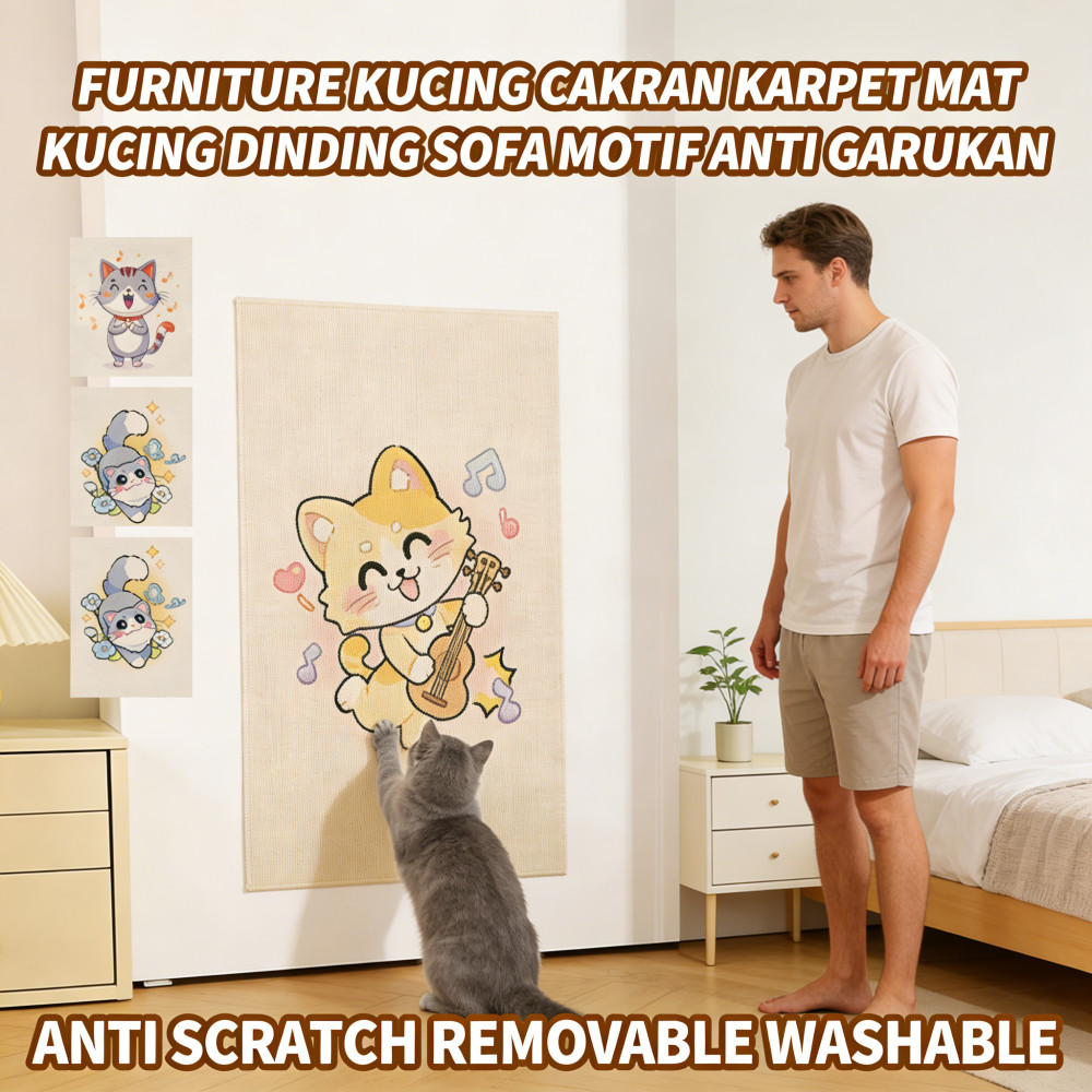 Kucing Garukan Cakaran Sofa Karpet Cat Scratcher Tembok Dinding Tempel Gores Furniture Motif Anti