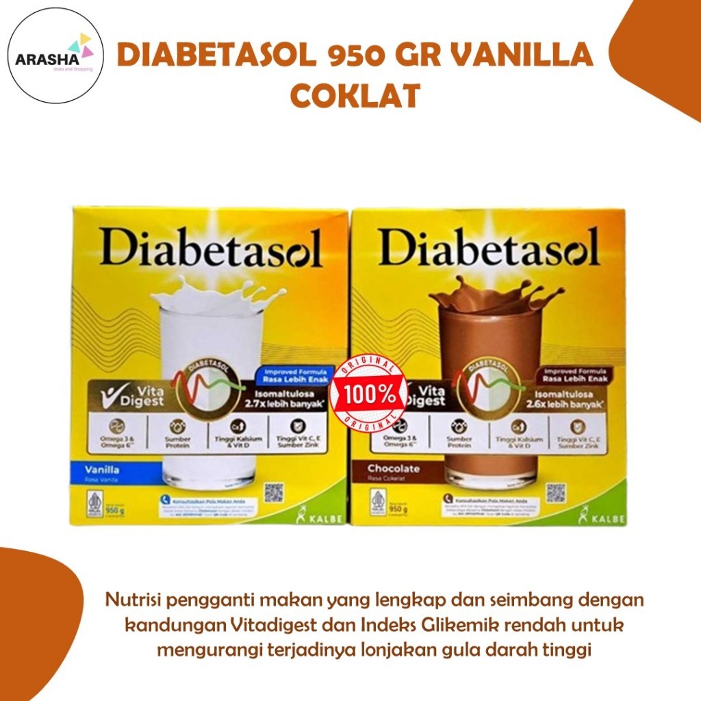 DIABETASOL 950 GR (Dahulu 1000 gram) SUSU DIABETES 1 KG VANILLA COKLAT TERMURAH