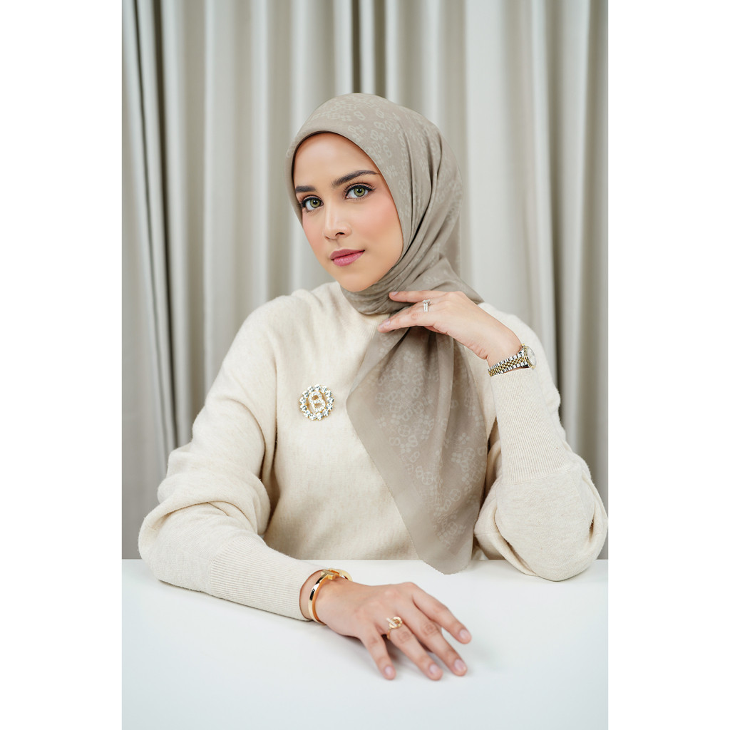 Buttonscarves Monogram Scramble Voile Square - Taupe