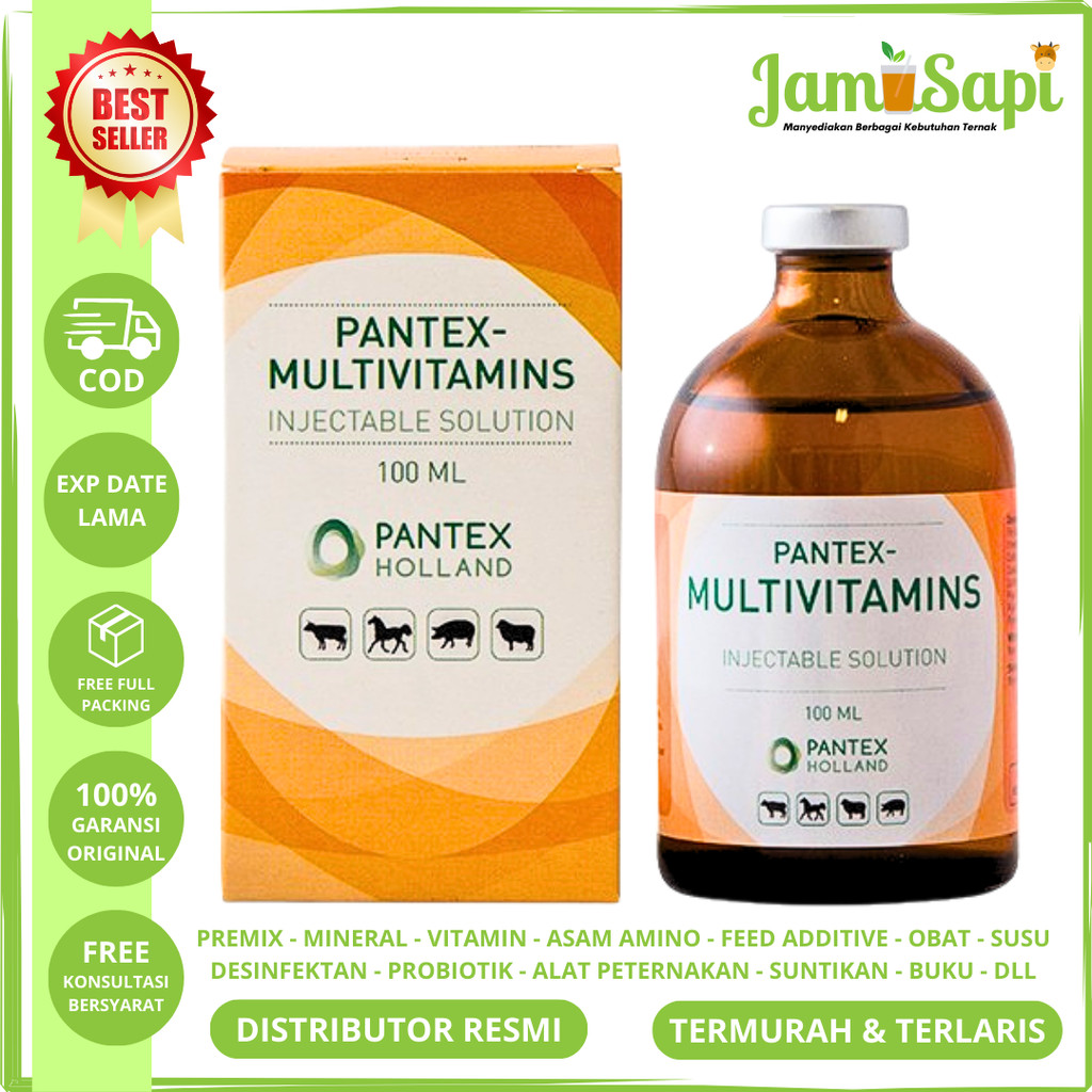 PANTEX MULTIVITAMIN 100 mL - Multivitamin Injeksi vit A D3 E B1 B6 C dan K3 Untuk Sapi Kambing Kuda 