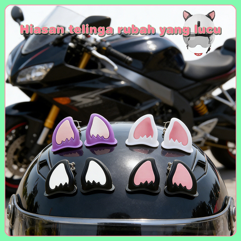 Hiasan helm telinga rubah/Aksesori telinga/stiker aksesori hiasan helm motor listrik kartun lucu