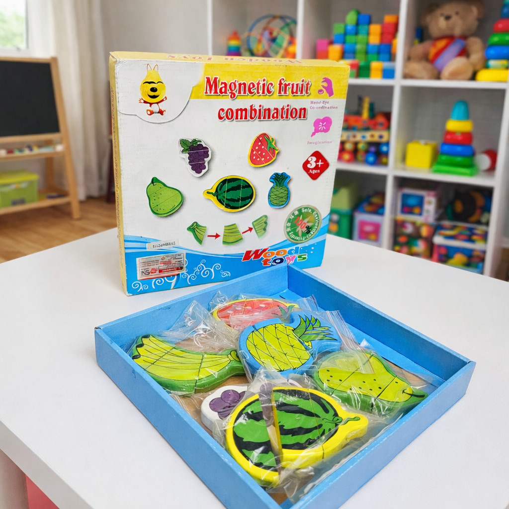 Mainan Edukasi Puzzle Kayu Magnetic Fruit Cobination Kayu Pz118