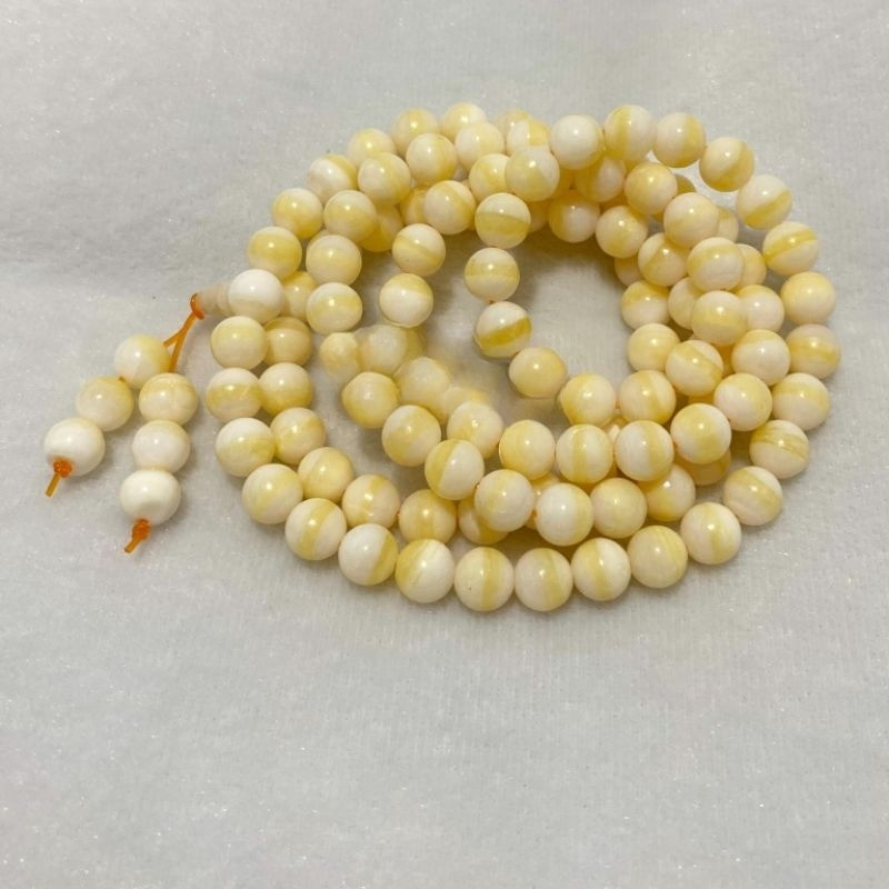 TASBIH GELANG KULIT KERANG SUPER MATA KUCING ASLI 100% PUTIH SERAT EMAS / PUTIH MUTIARA BAHAN BERKUA
