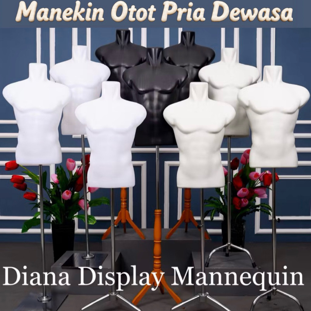MANEKIN BADAN OTOT PRIA DEWASA PLASTIK + KAKI KAYU / BESI - PATUNG BAJU PRIA DEWASA - KAOS - KEMEJA