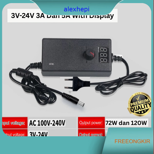 Adjustable Adaptor 3V 24V 3-24V DC 3A dan 5A  Switching Power Supply SMPS PSU