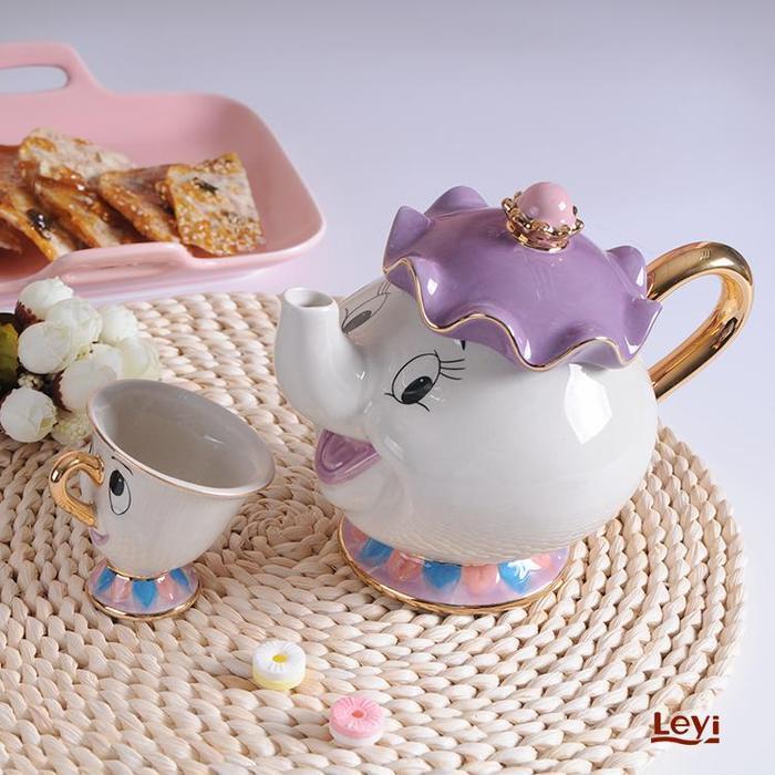 Teko Cangkir Teh Set Mrs Potts Beauty and The Beast Keramik - LFGBEEC