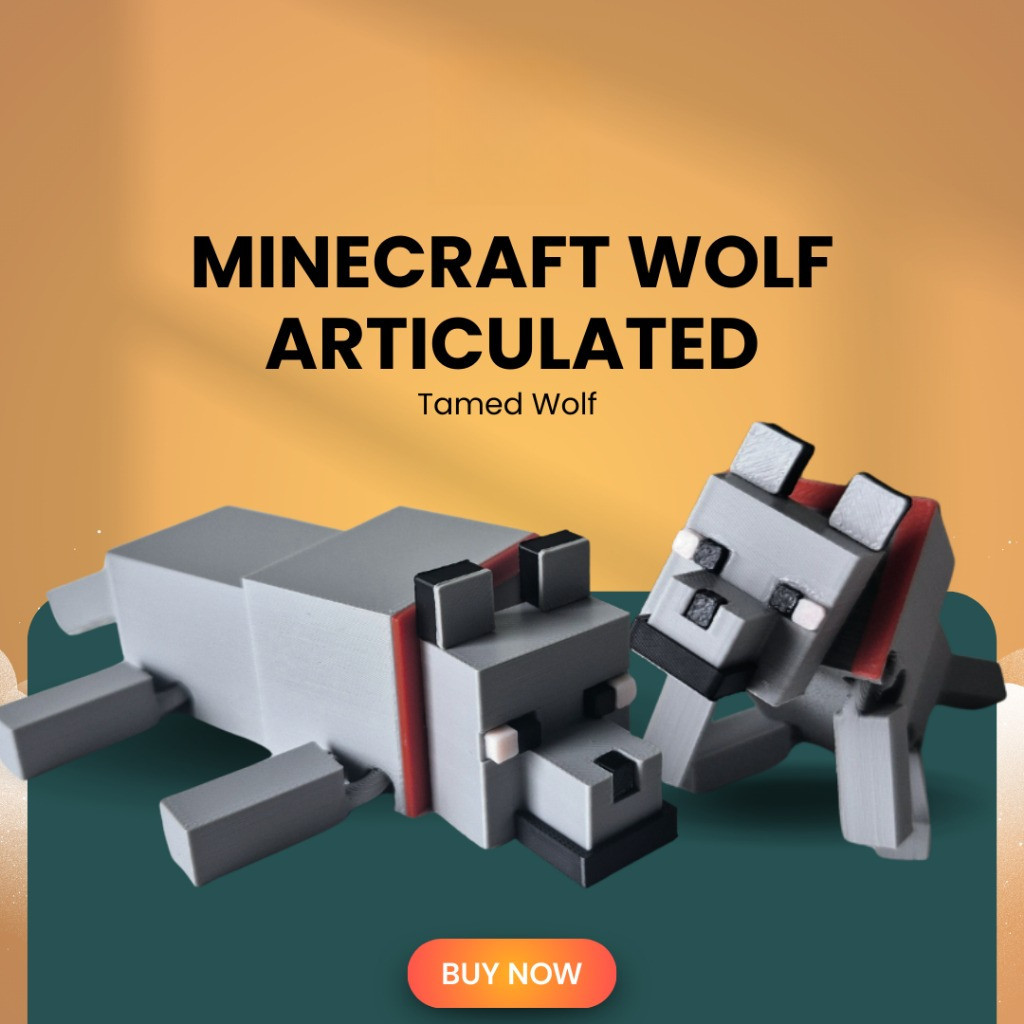 Minecraft Wolf Articulated Tamed Wolf Printed Figure