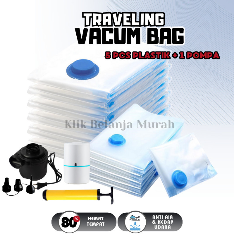 Vacum Bag Traveling Paket 5pcs Vacuum Bag + 1pcs Pompa Vacuum/ Set Traveling Vacuum Bag Plus Pompa V