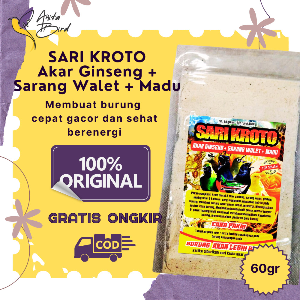 Sari Kroto Ginseng Walet Madu 60gr Pakan Burung Gacor Super Protein Tinggi Penambah Stamina Juara