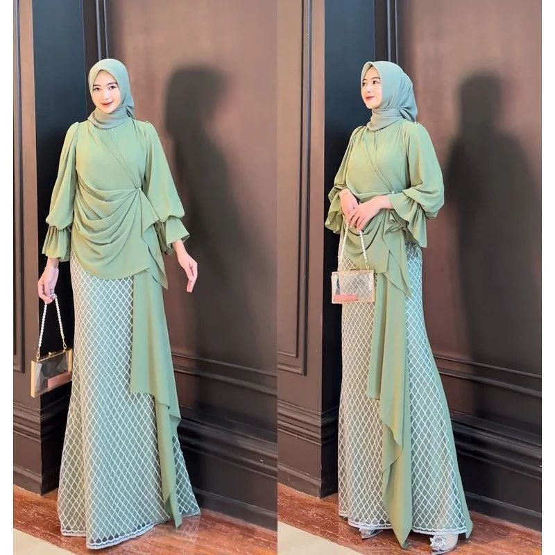 Dress Kondangan brokat Terbaru Anisa Dress Gamis Pesta Mewah Matt ceruty Babydoll Mix Tille Luxury B