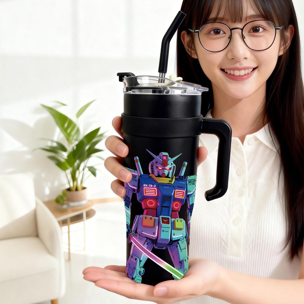 Tumbler Botol Minum Motif Kartun Robot 1182ml Jumbo– Botol Minum Besar Kekinian, Tumblr Minum Hitam 