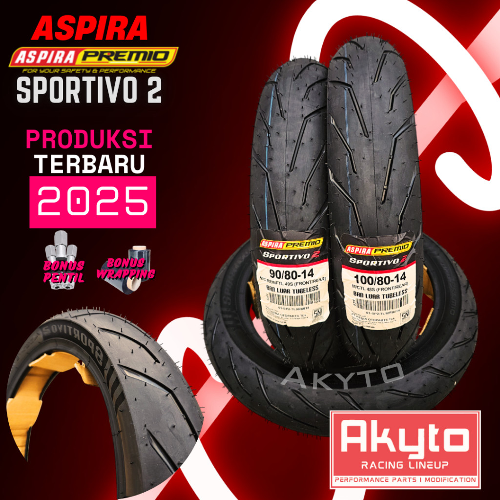 [PRODUKSI TERBARU] ASPIRA PREMIO SPORTIVO 2 / BAN TUBELESS FREE PENTIL / BI COMPOUND / BAN MOTOR TUB