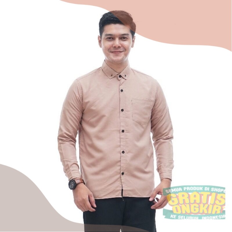 Hem Kemeja Abu Abu Pria Polos Lengan Panjang Slimfit Warna Dark Grey Distro Bahan Katun Premiumpakai