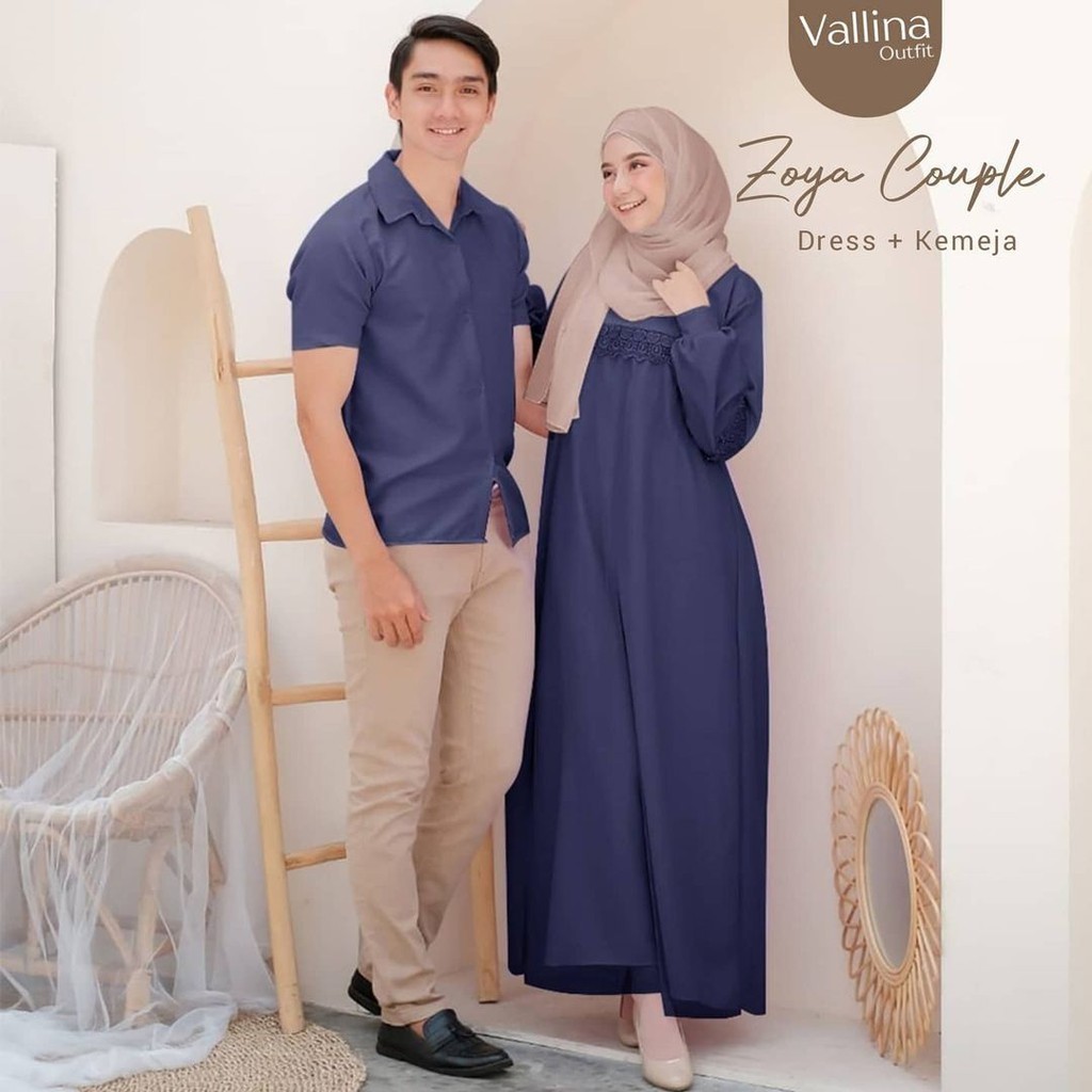 Clovera —— (Real Picture) Zoya Couple Baju Pasangan Dress Gamis Set Kemeja Muslim Lebaran