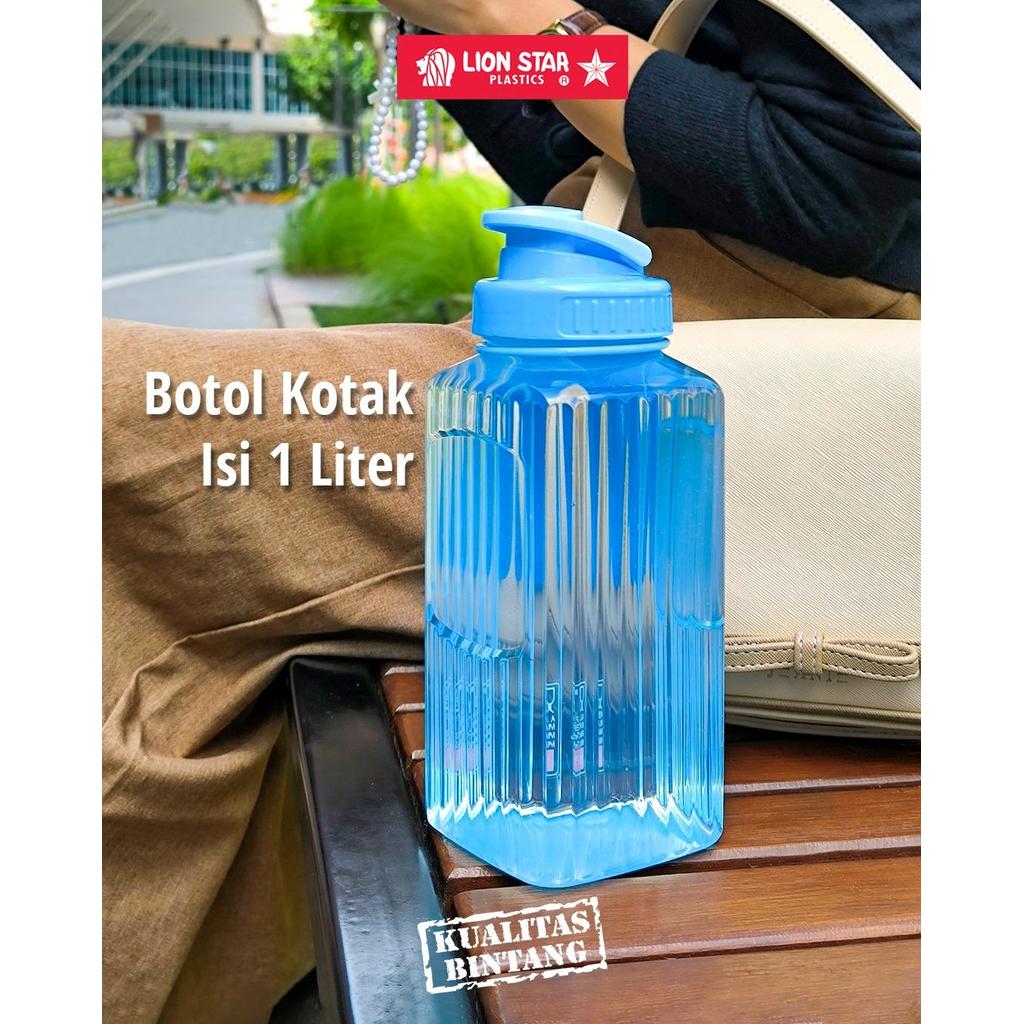 MICTON Lion Star DB-3 Squaro Bottle 1000ml Botol Minum Plastik Kotak Modern Besar 1 Liter Ringan unt
