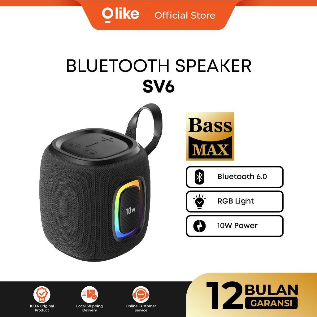 OLIKE SV6 Bluetooth Speaker 10W Subwoofer Dual Bass Bluetooth 6.0 TWS RGB Light 2000mAh 6Jam Origina