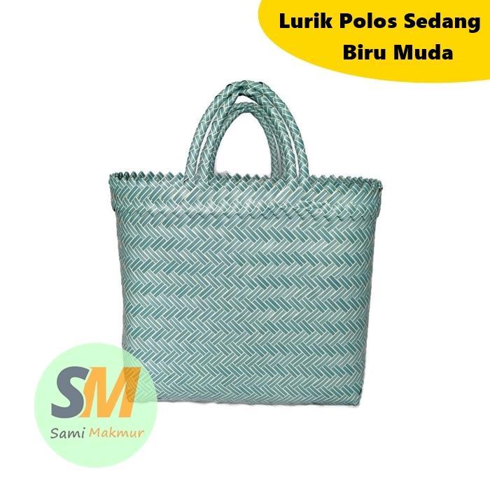 Sami Makmur Tas Anyaman Plastik Lurik POLOS SEDANG 26x12x25 cm Tas Souvenir Murah Parcel Belanja Tot