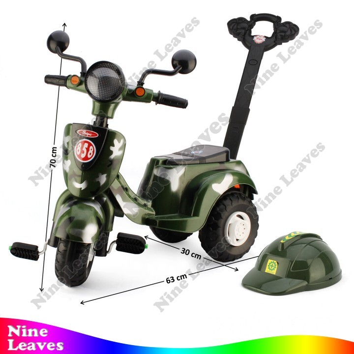 Mainan Tunggangan Tricycle Sepeda Motor Vespa Tentara Suara Musik Lampu + Helm + Dorongan Vespa - F2