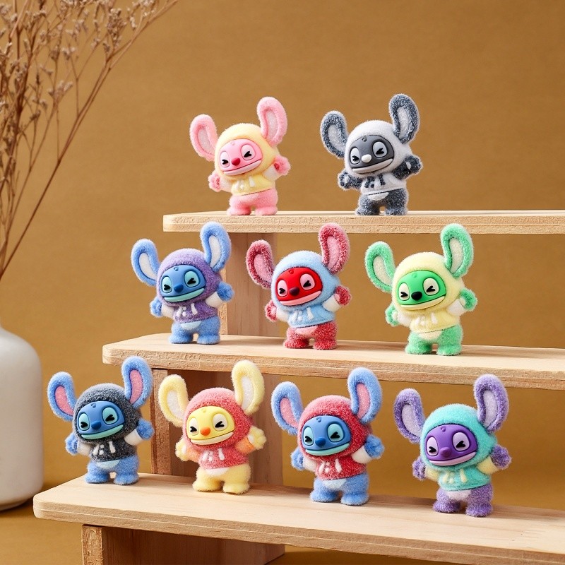 Stitch Flocked Blind Box Cute Mini Doll Decoration Resin Craft High-End Niche Desktop Decoration Hol