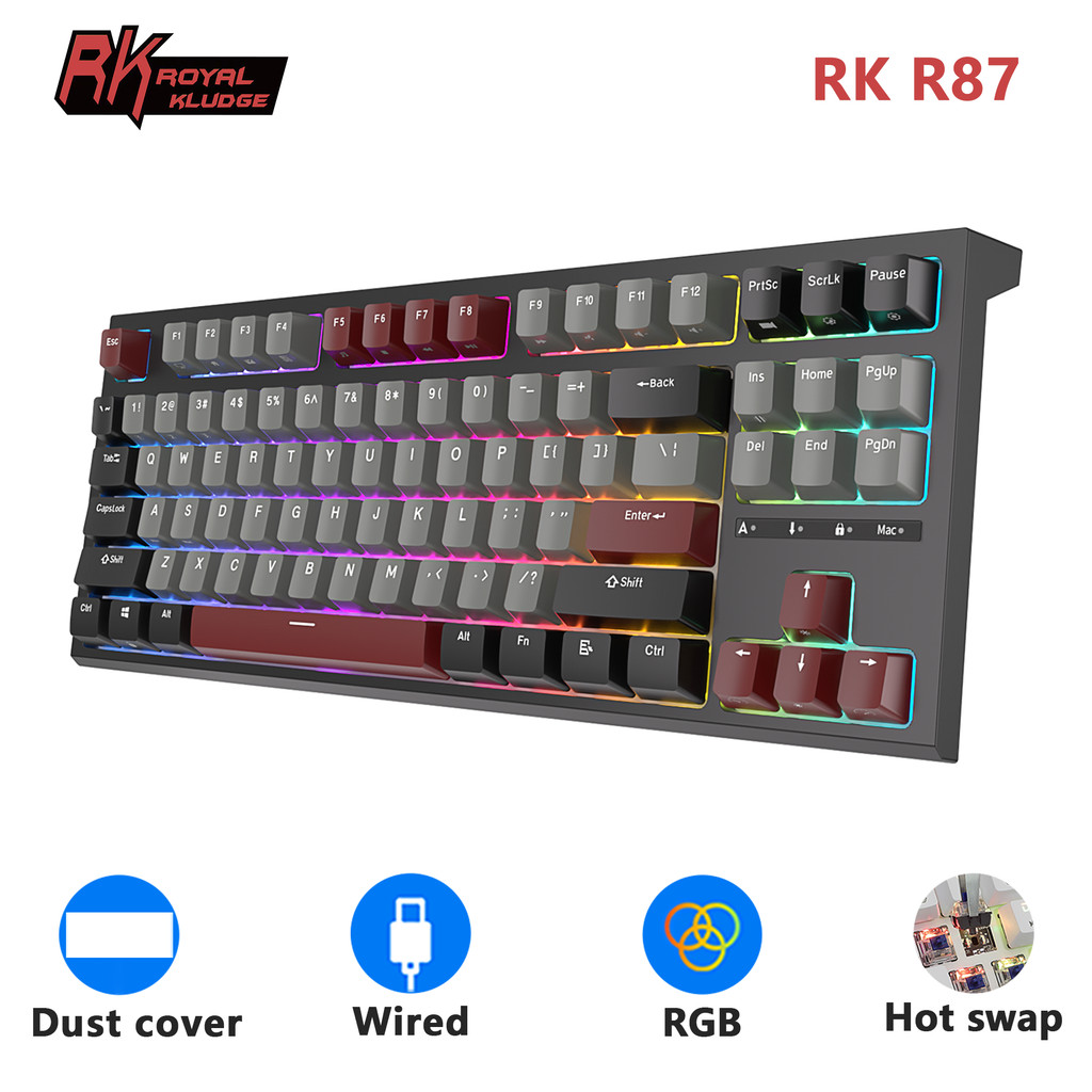 RK ROYAL KLUDGE R87 Wired Brazilian Gamer Keyboard 87 Key RGB Backlit Hot-swappable Meanical Keyboar