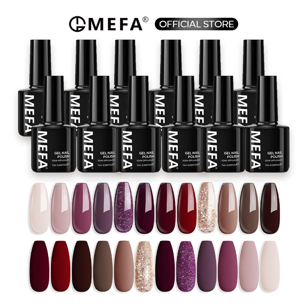 MEFA Gel Nail Polish Set 12 Warna 7ml Semua musim koleksi Gel Polish Nail Kit Popular Nude Pink Red 