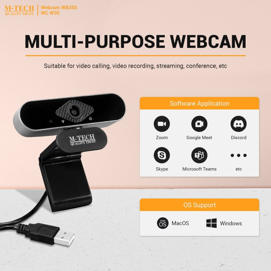 M-Tech Webcam Laptop Full HD WB350 Kamera Eksternal