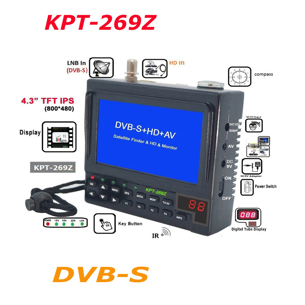 DVB-S Satellite Finder Meter KPT- 269Z Satellite Finder AV HEVC 4.3" LCD Screen gital Satellite Find