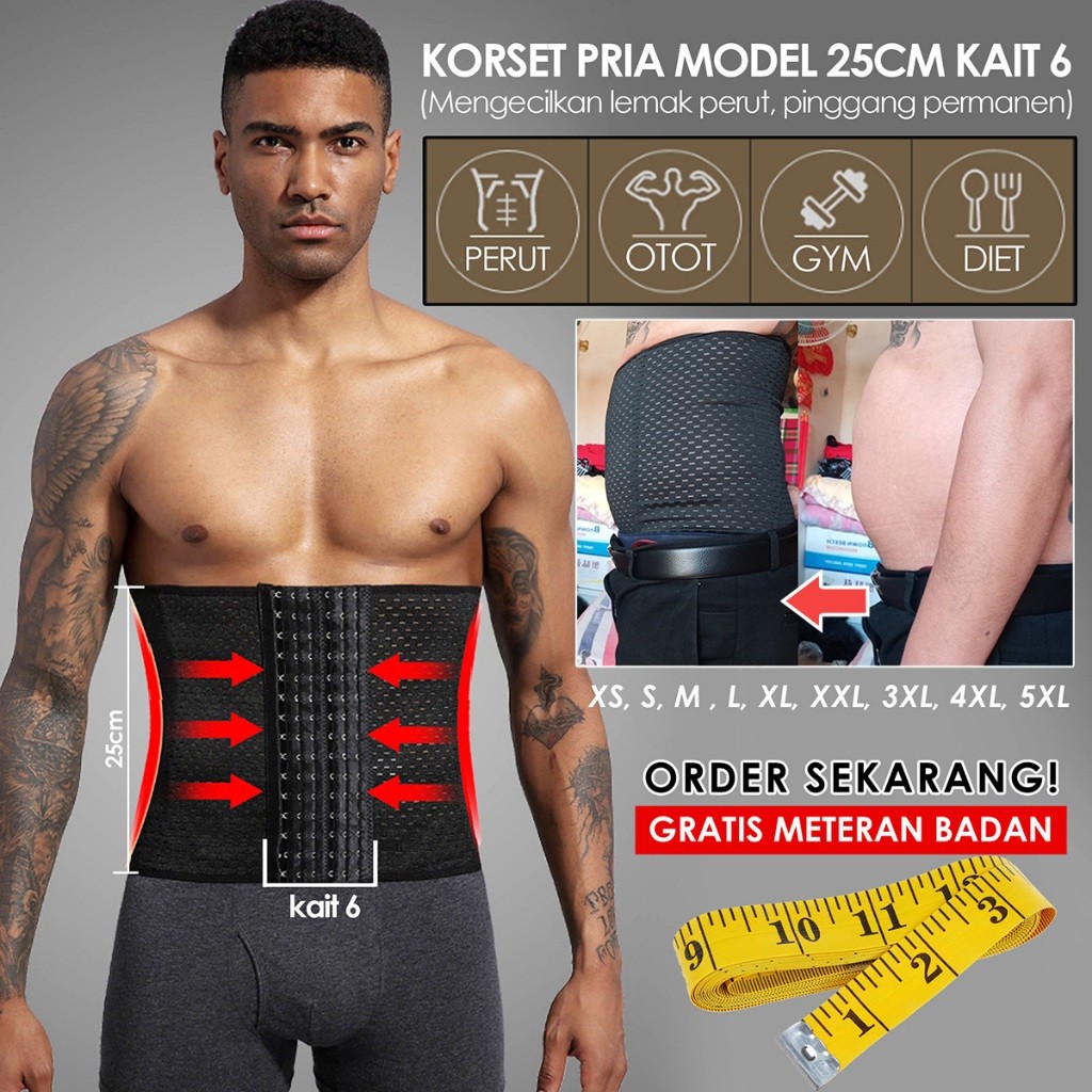 Korset Pria Labodyshape Pelangsing Perut Buncit dan Pinggang model 25cm kait 6 elastis pengecil peru