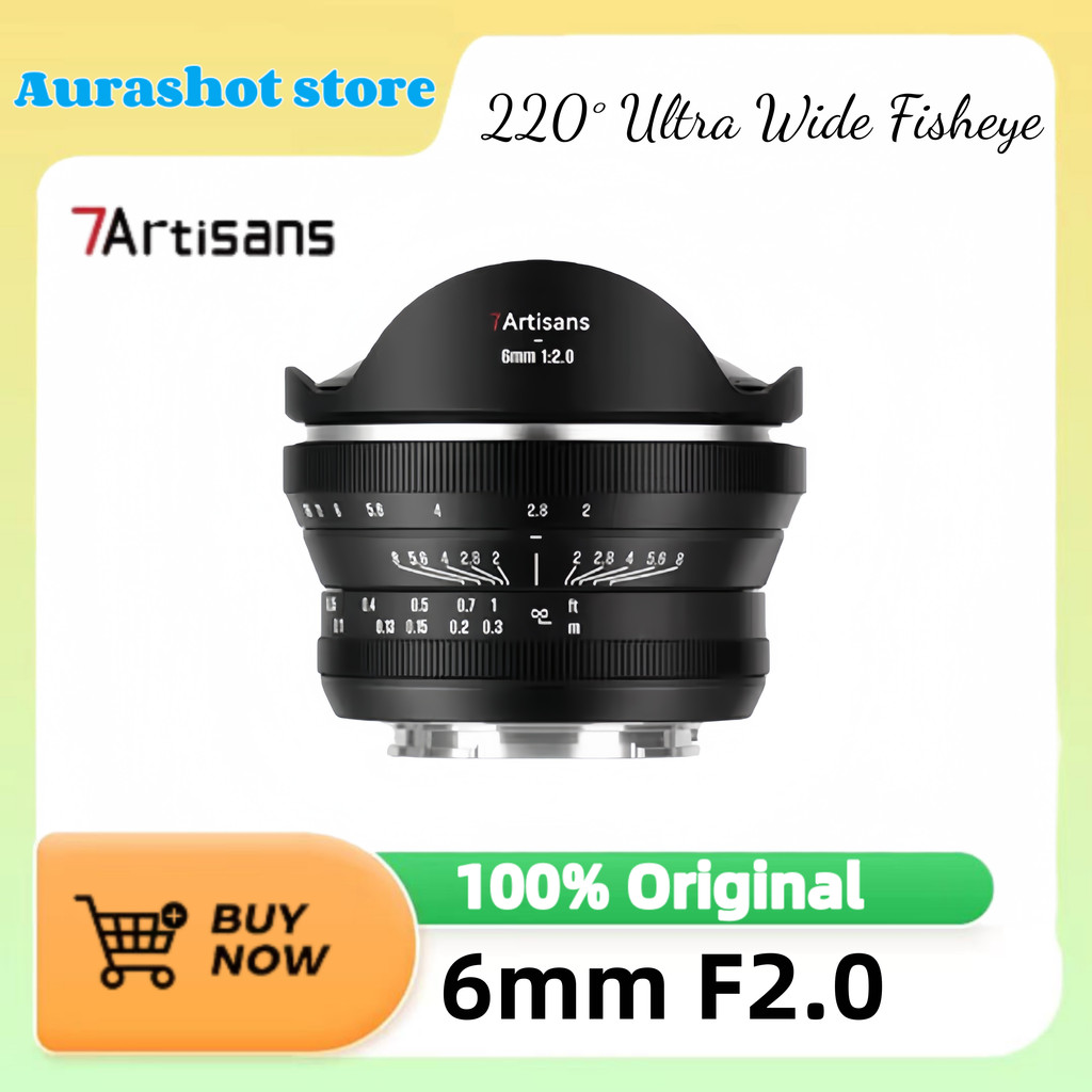 7artisans 6mm F2.0 APS-C 220° Lensa Prime Fisheye Ultra Wide Fokus Manual untuk Fotografi Sony E Nik