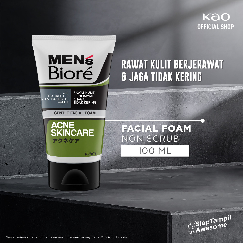 Men's Biore Non Scrub Sabun Muka Pria Untuk Kulit Berjerawat Acne Skincare Tea Tree Oil 100 gr - Fac