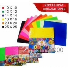 KERTAS ORIGAMI WARNA POLOS DUA SISI / MOTIF / METALIK KILAT 12X12 14X14 16X16 20X20