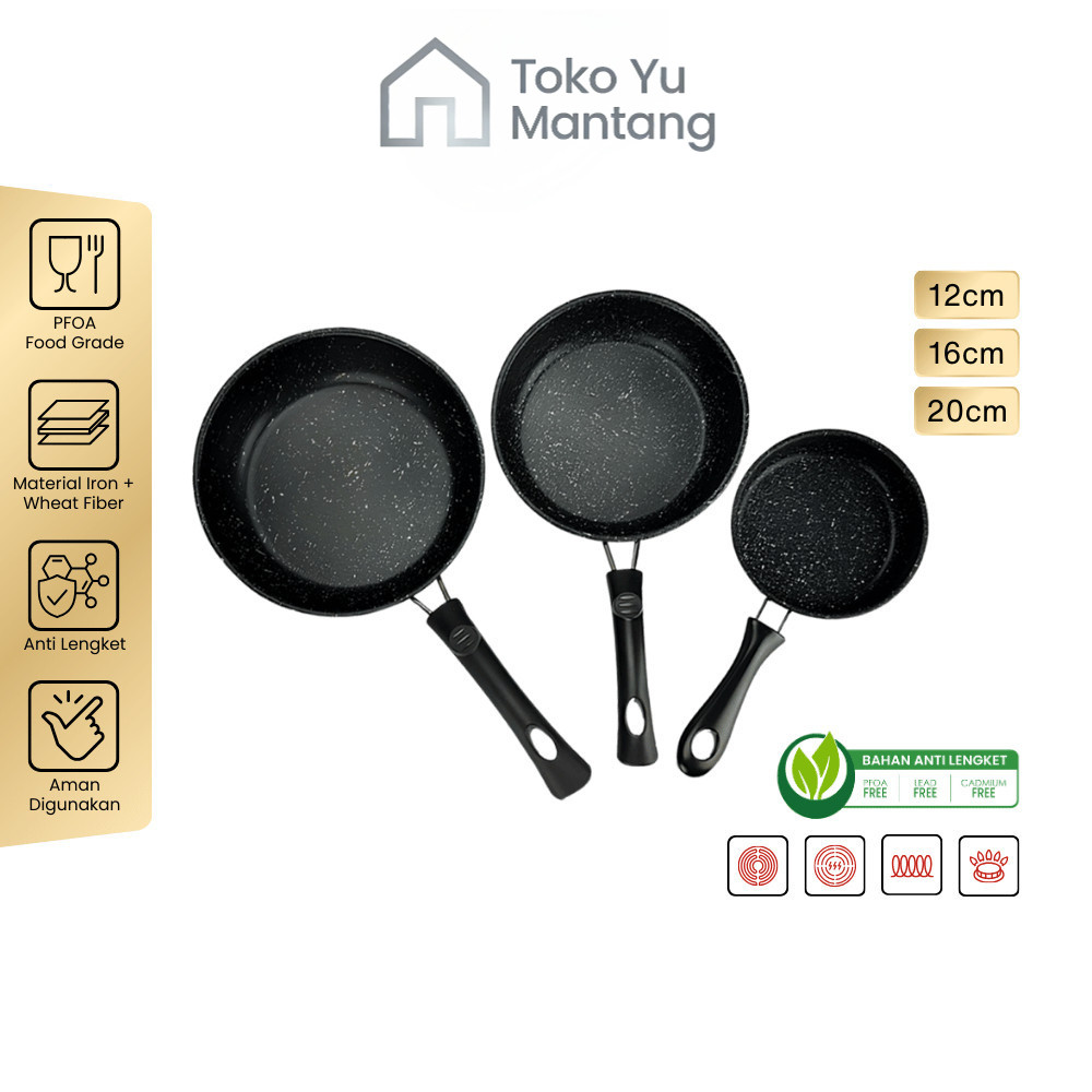 Toko Yu Mantang - 3 Ukuran Wajan Penggorengan Anti Lengket - Untuk Semua Kompor (Listrik & Gas) - Co