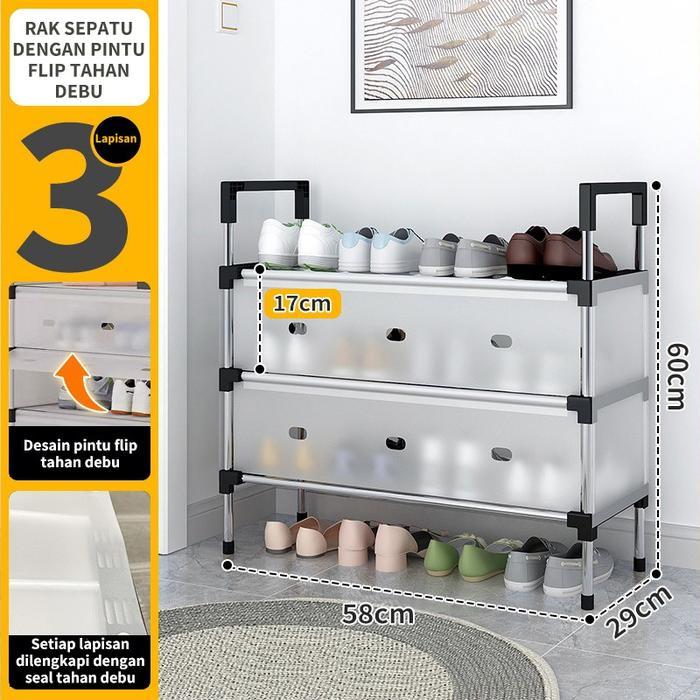 COD Dreamhome Rak Penyimpanan Sepatu & Topi Penutup Depan, Terbuka Belakang Putih Anti Debu Multifun