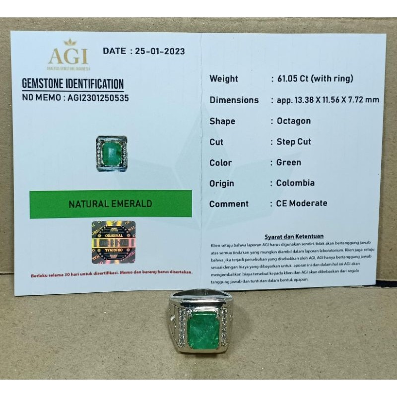 BATU PERMATA ZAMRUD ORIGINAL COLOMBIA ASLI NATURAL BERSERTIFIKAT SIAP PAKAI