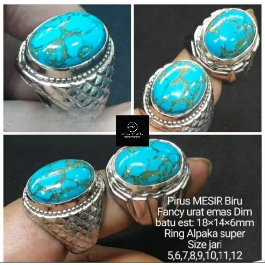 cincin batu pirus Mesir urat emas biru fancy ring alpaka super