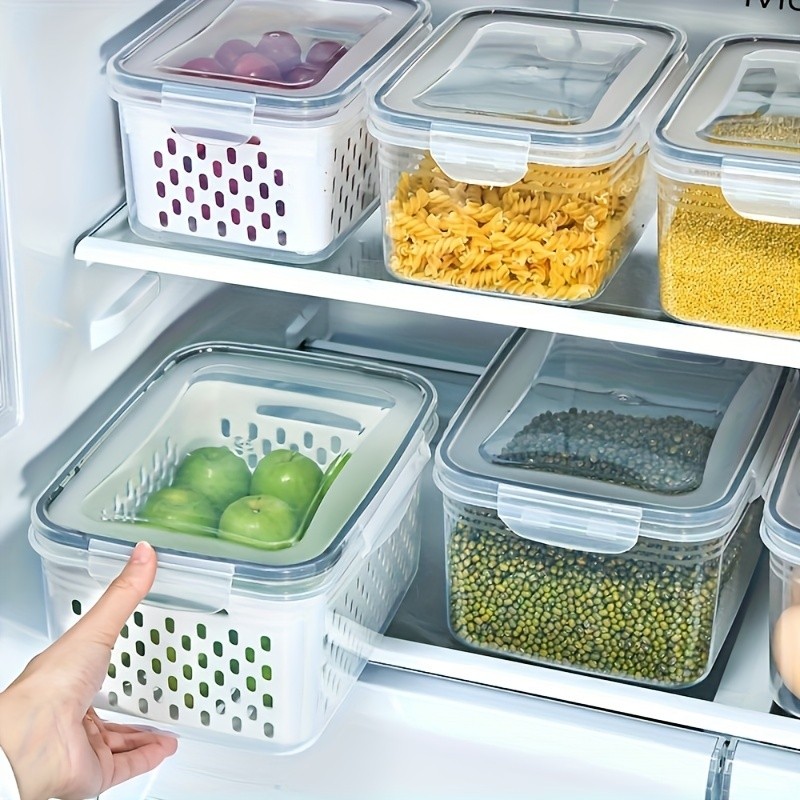 Kiten Cover Refrigerator Frozen Fresh Food Sealed Fresh-keeping Box Fruit and Vegetable Drain Plasti