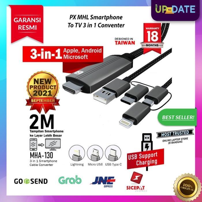 Matcha martt Kabel HDMI ke Type C USB/Micro/Lightning Converter 3in1 2M PX MHA-130 - MHA-130