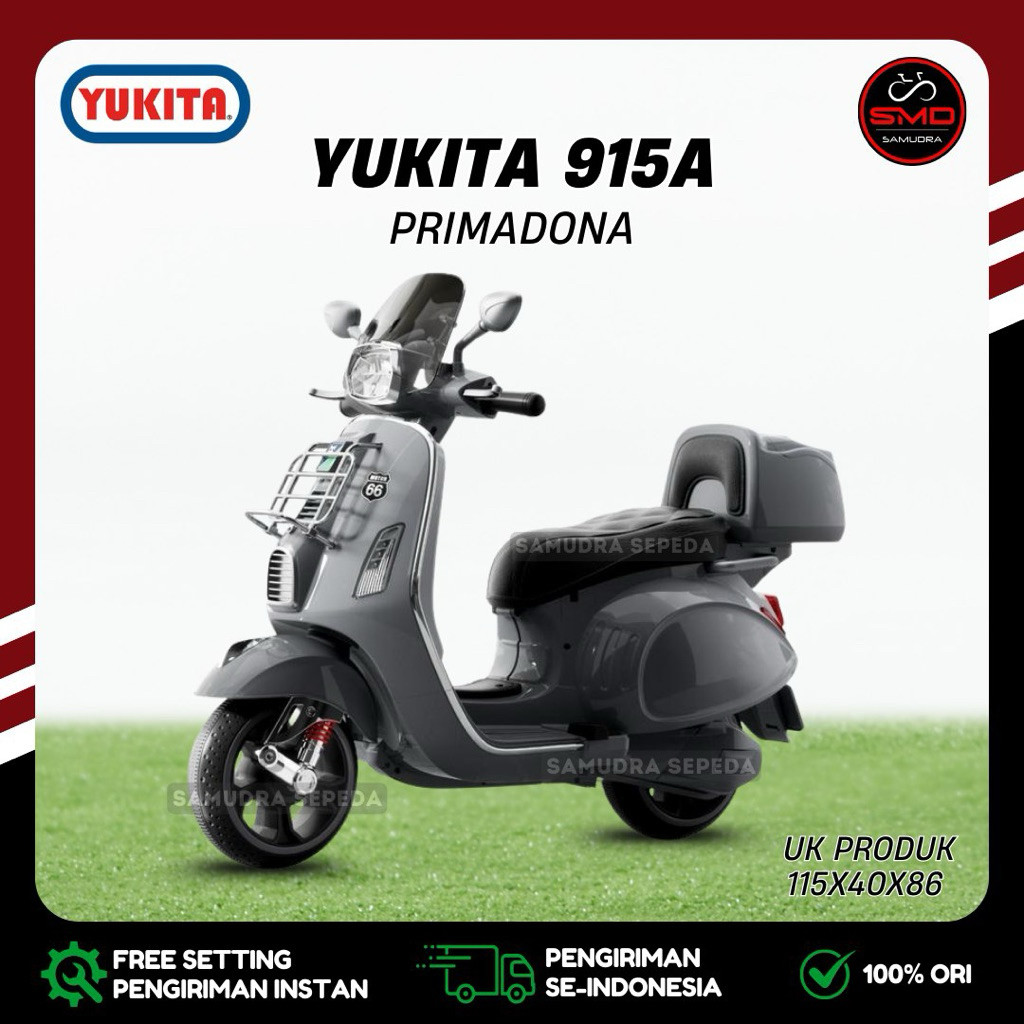 Motor Aki Mainan Anak Cas Listrik Yukita 915A VESPA PREMIUM PRIMADONA 12V 2 Dinamo