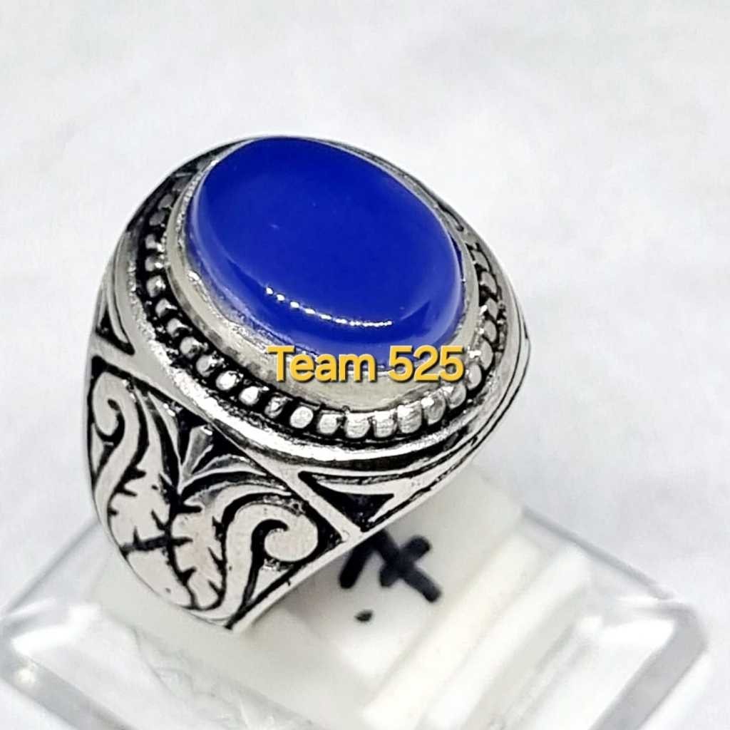 Cincin batu yaman biru kristal asli original yahman / yahmani / habasy dim 14-16 mm / rindu akik