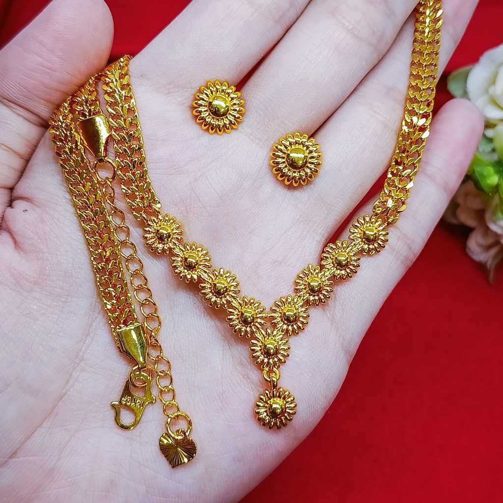 Kalung Free Anting Liontin Fashion Berlapis Emas 24k Gold Persegi Panjang Emas Hongkong Rantai Wanit